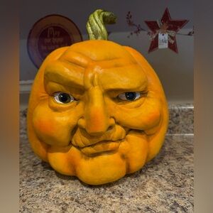 Home Goods Orange Pumpkin Face Sculpture